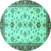 Round Machine Washable Oriental Turquoise Traditional Area Rugs, wshabs2473turq