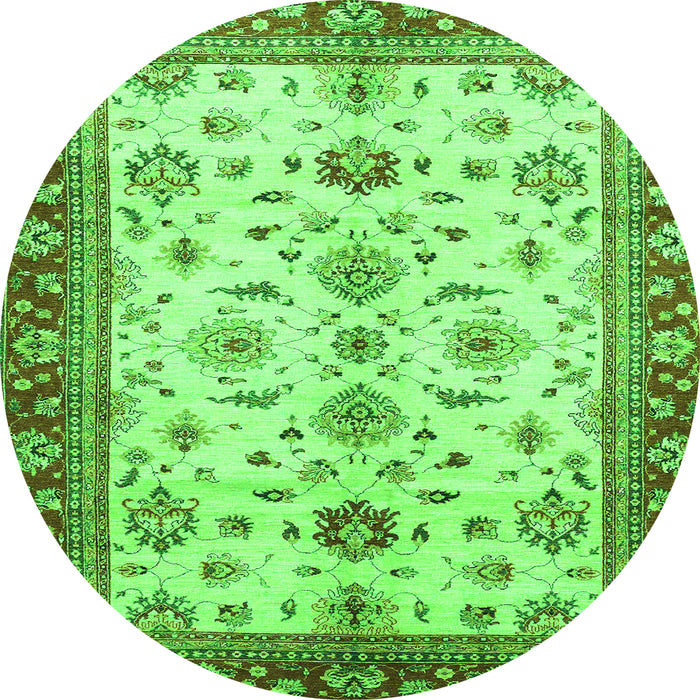 Round Machine Washable Oriental Green Traditional Area Rugs, wshabs2473grn