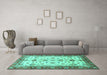 Machine Washable Oriental Turquoise Traditional Area Rugs in a Living Room,, wshabs2473turq