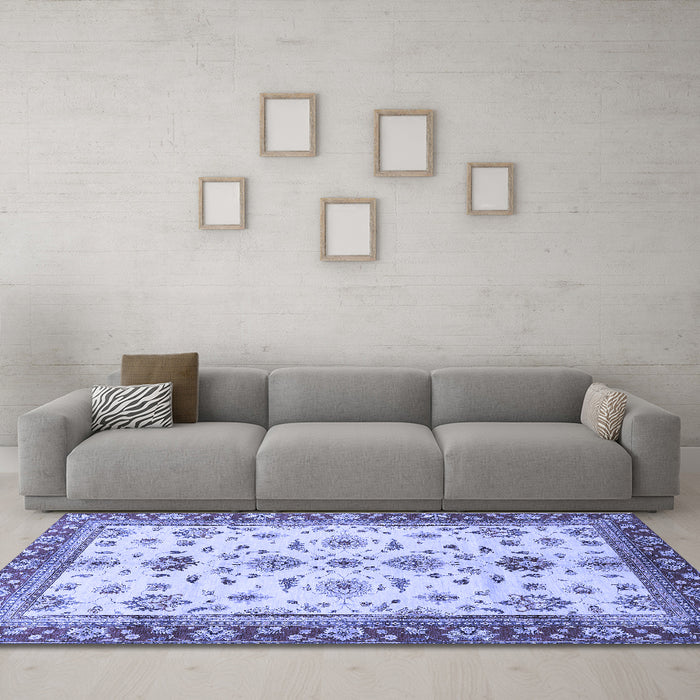 Machine Washable Oriental Blue Traditional Rug in a Living Room, wshabs2473blu