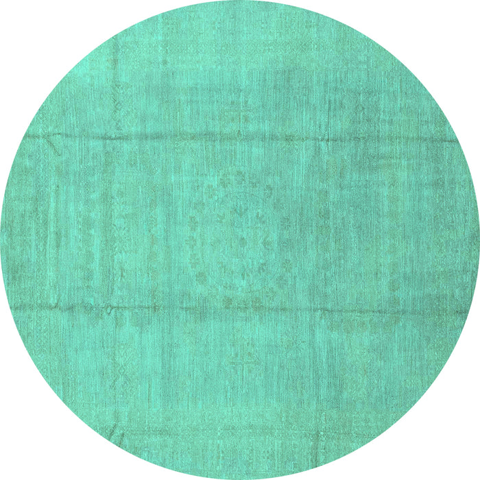 Round Machine Washable Abstract Turquoise Modern Area Rugs, wshabs2474turq