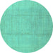 Round Machine Washable Abstract Turquoise Modern Area Rugs, wshabs2474turq