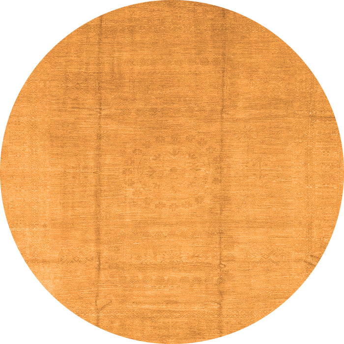 Round Machine Washable Abstract Orange Modern Area Rugs, wshabs2474org