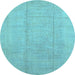 Round Machine Washable Abstract Light Blue Modern Rug, wshabs2474lblu