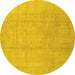 Round Machine Washable Abstract Yellow Modern Rug, wshabs2474yw