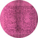 Round Machine Washable Abstract Purple Modern Area Rugs, wshabs2475pur