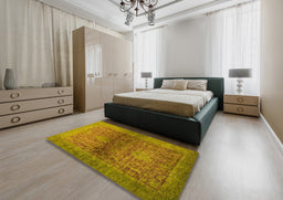 Abstract Orange Gold Modern Rug in a Bedroom, abs2475