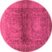 Round Machine Washable Abstract Pink Modern Rug, wshabs2475pnk