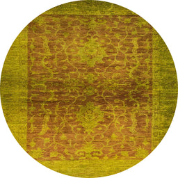 Round Abstract Orange Gold Modern Rug, abs2475