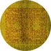 Round Abstract Yellow Modern Rug, abs2475yw