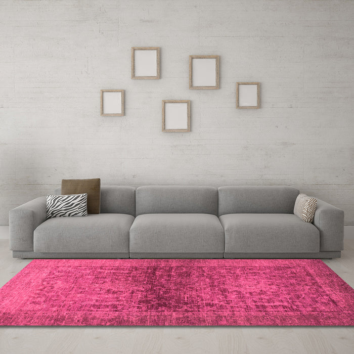 Machine Washable Abstract Pink Modern Rug in a Living Room, wshabs2475pnk