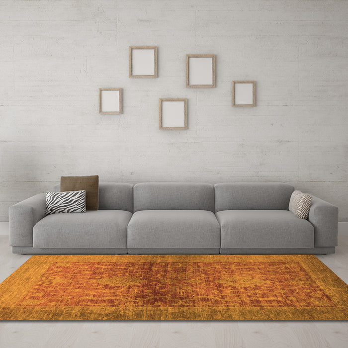 Machine Washable Abstract Orange Modern Area Rugs in a Living Room, wshabs2475org