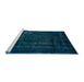 Sideview of Machine Washable Abstract Teal Green Rug, wshabs2476