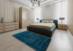 Abstract Teal Green Persian Rug in a Bedroom, abs2476