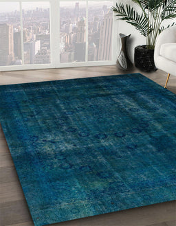Abstract Teal Green Persian Rug in Family Room, abs2476