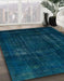 Abstract Teal Green Persian Rug in Family Room, abs2476