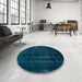 Round Machine Washable Abstract Teal Green Rug in a Office, wshabs2476