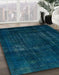Machine Washable Abstract Teal Green Rug in a Family Room, wshabs2476