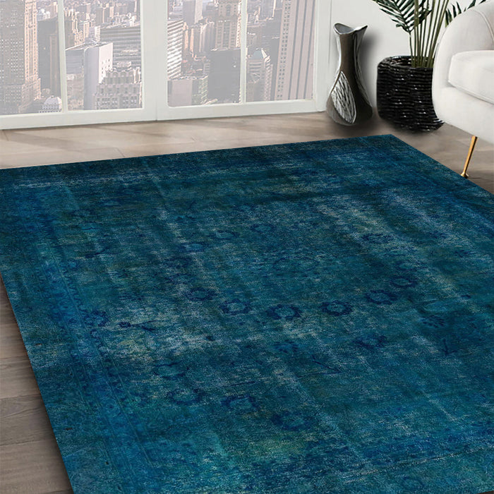 Machine Washable Abstract Teal Green Rug in a Family Room, wshabs2476