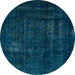 Round Machine Washable Abstract Teal Green Rug, wshabs2476