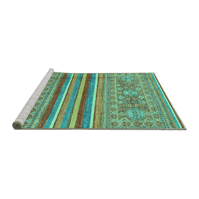 Sideview of Machine Washable Abstract Turquoise Modern Area Rugs, wshabs2477turq