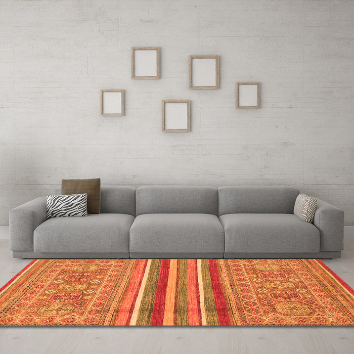 Machine Washable Abstract Orange Modern Area Rugs in a Living Room, wshabs2477org