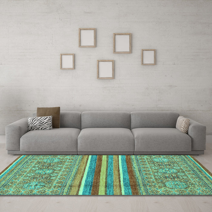 Machine Washable Abstract Turquoise Modern Area Rugs in a Living Room,, wshabs2477turq