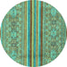 Round Abstract Turquoise Modern Rug, abs2477turq