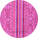 Round Machine Washable Abstract Pink Modern Rug, wshabs2477pnk