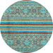 Round Machine Washable Abstract Light Blue Modern Rug, wshabs2477lblu