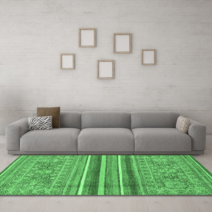 Machine Washable Abstract Emerald Green Modern Area Rugs in a Living Room,, wshabs2477emgrn