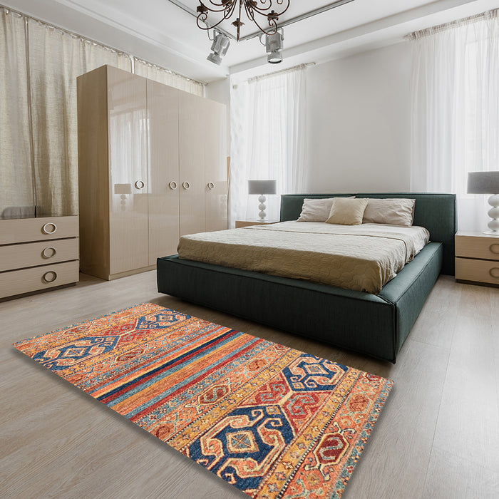 Abstract Chestnut Red Modern Rug in a Bedroom, abs2478