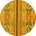 Round Machine Washable Abstract Yellow Modern Rug, wshabs2478yw