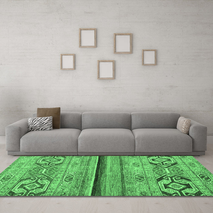 Machine Washable Abstract Emerald Green Modern Area Rugs in a Living Room,, wshabs2478emgrn