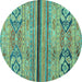 Round Abstract Turquoise Modern Rug, abs2478turq