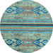 Round Machine Washable Abstract Light Blue Modern Rug, wshabs2478lblu