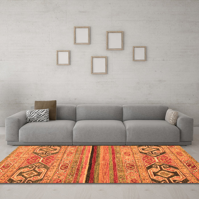 Machine Washable Abstract Orange Modern Area Rugs in a Living Room, wshabs2478org