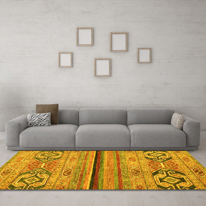 Machine Washable Abstract Yellow Modern Rug in a Living Room, wshabs2478yw