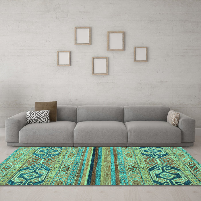 Machine Washable Abstract Turquoise Modern Area Rugs in a Living Room,, wshabs2478turq