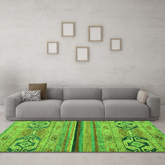 Machine Washable Abstract Green Modern Area Rugs in a Living Room,, wshabs2478grn