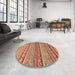 Round Machine Washable Abstract Camel Brown Rug in a Office, wshabs2479