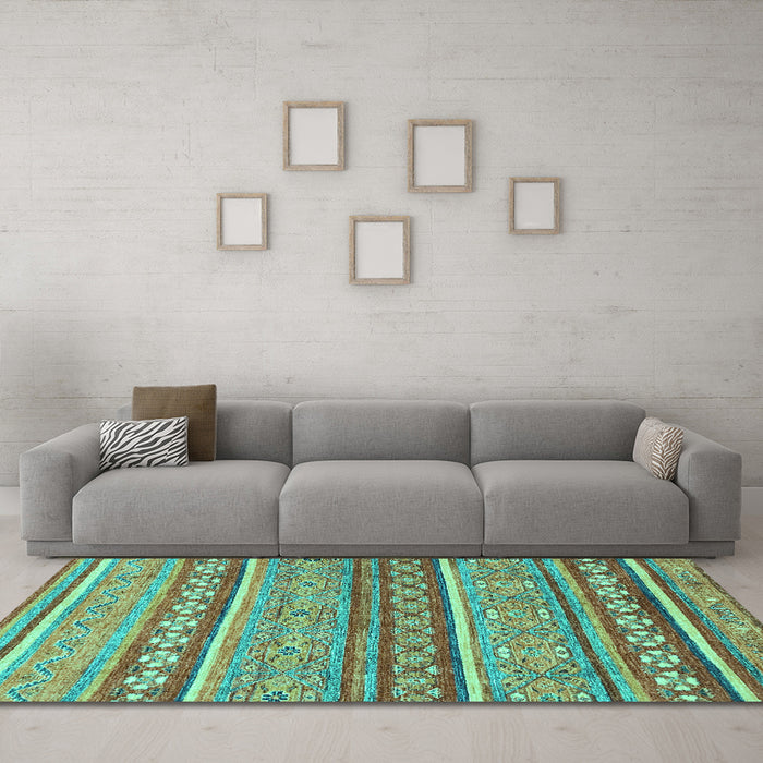 Machine Washable Abstract Turquoise Modern Area Rugs in a Living Room,, wshabs2479turq
