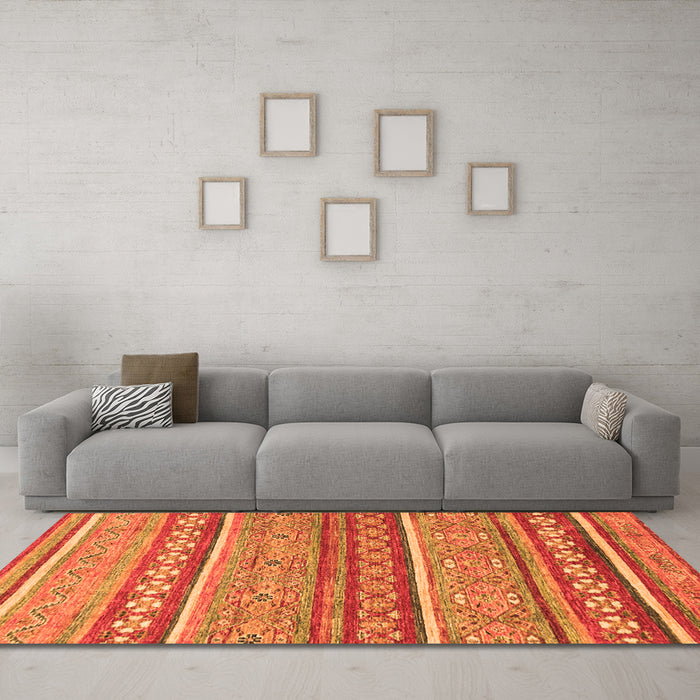 Machine Washable Abstract Orange Modern Area Rugs in a Living Room, wshabs2479org