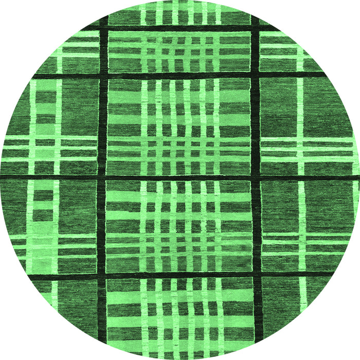 Round Machine Washable Abstract Emerald Green Modern Area Rugs, wshabs247emgrn