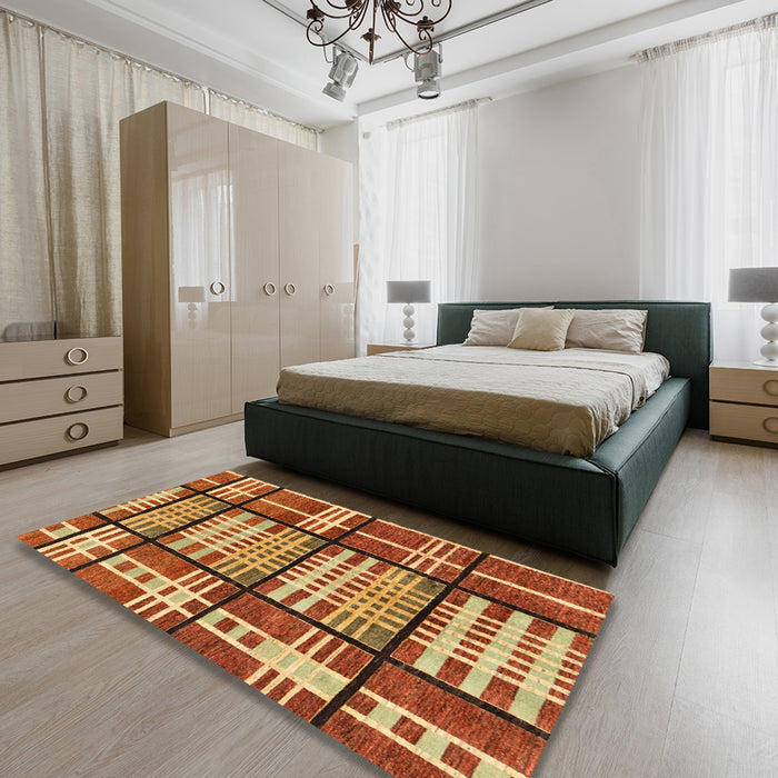 Machine Washable Abstract Yellow Rug in a Bedroom, wshabs247