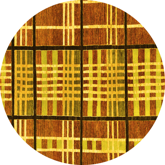 Round Machine Washable Abstract Yellow Modern Rug, wshabs247yw
