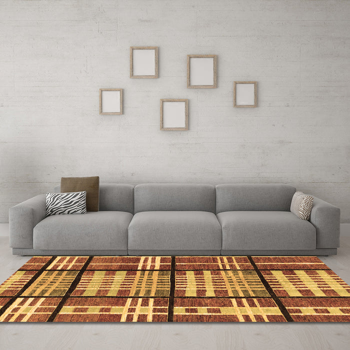 Machine Washable Abstract Brown Modern Rug in a Living Room,, wshabs247brn