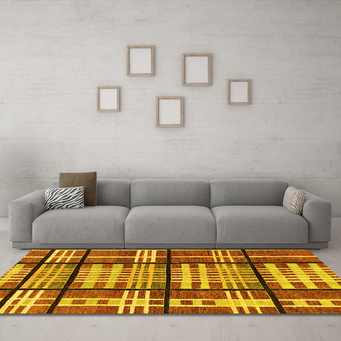 Machine Washable Abstract Yellow Modern Rug in a Living Room, wshabs247yw