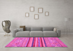 Machine Washable Abstract Pink Modern Rug in a Living Room, wshabs2480pnk
