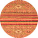 Round Machine Washable Abstract Orange Modern Area Rugs, wshabs2480org